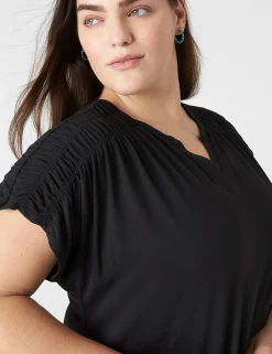 Casual^Lane Bryant Cap-Sleeve Shirred-Shoulder Swing Dress Black
