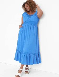 Maxi & Midi^Lane Bryant Cap-Sleeve Smocked-Waist Midi Dress Sky