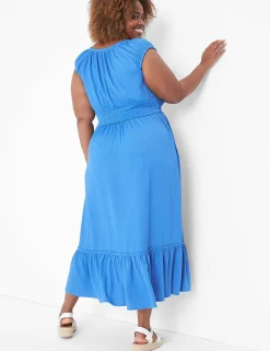 Maxi & Midi^Lane Bryant Cap-Sleeve Smocked-Waist Midi Dress Sky
