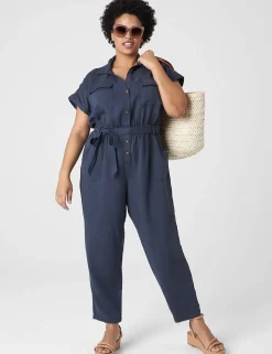 Jumpsuits & Rompers^Lane Bryant Cap-Sleeve Utility Cord Jumpsuit Blue Nights