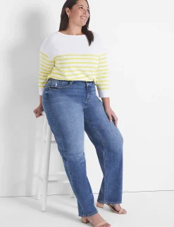 Knit Tops^Lane Bryant Classic Boatneck Sailor Tee Yellow Stripe