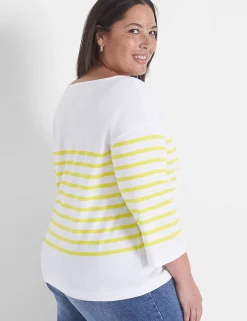 Knit Tops^Lane Bryant Classic Boatneck Sailor Tee Yellow Stripe