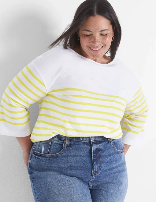 Knit Tops^Lane Bryant Classic Boatneck Sailor Tee Yellow Stripe