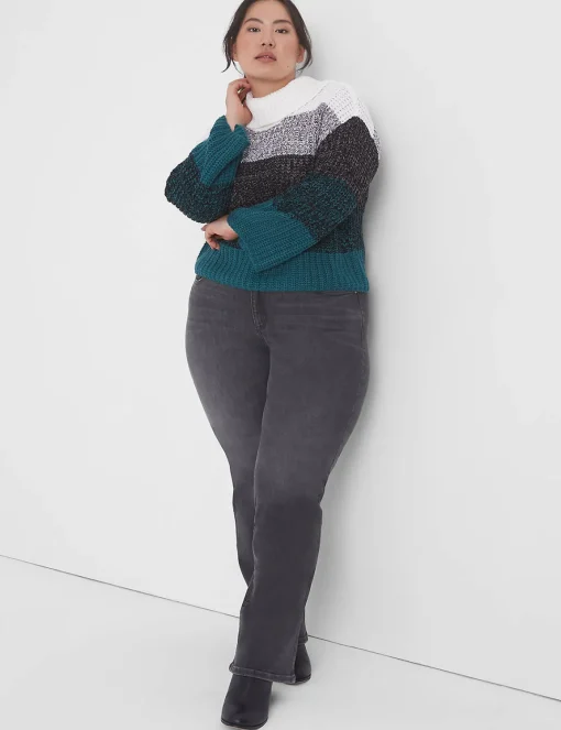 Sweaters^Lane Bryant Classic Bracelet-Sleeve Turtleneck Stripe Sweater Multi Stripe