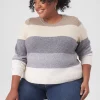 Sweaters^Lane Bryant Classic Crew-Neck Striped Pullover Sweater Oatmeal