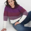Sweaters^Lane Bryant Classic Crew-Neck Striped Pullover Sweater Berry