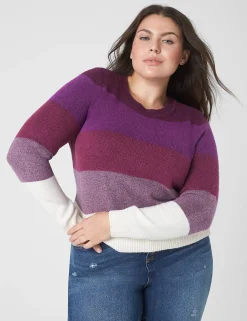 Sweaters^Lane Bryant Classic Crew-Neck Striped Pullover Sweater Berry