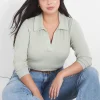 Knit Tops^Lane Bryant Classic Crop V-Neck Polo Rib Tee Desert Sage