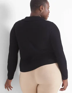 Knit Tops^Lane Bryant Classic Crop V-Neck Polo Rib Tee Black