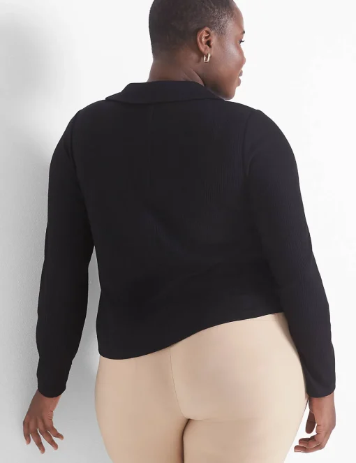 Knit Tops^Lane Bryant Classic Crop V-Neck Polo Rib Tee Black