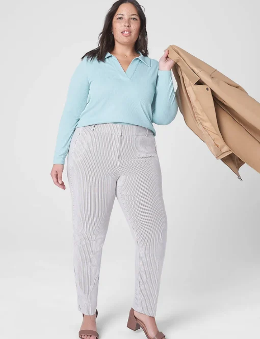 Knit Tops^Lane Bryant Classic Crop V-Neck Polo Rib Tee Aquifer