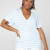 Knit Tops^Lane Bryant Classic Flutter-Sleeve Adjustable Drawcord Tee Abigail Stripe