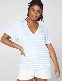 Knit Tops^Lane Bryant Classic Flutter-Sleeve Adjustable Drawcord Tee Abigail Stripe