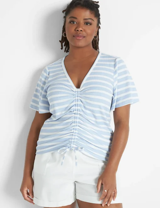 Knit Tops^Lane Bryant Classic Flutter-Sleeve Adjustable Drawcord Tee Abigail Stripe