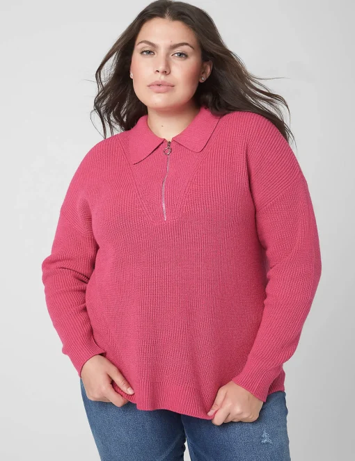 Sweaters^Lane Bryant Classic Half-Zip Ribbed Pullover Very Berry