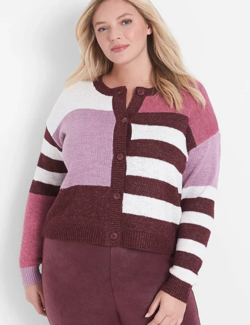 Sweaters^Lane Bryant Classic Long-Sleeve Button-Front Cardigan Maroon Colorblock