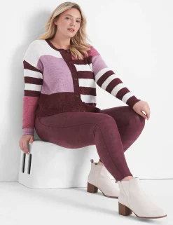 Sweaters^Lane Bryant Classic Long-Sleeve Button-Front Cardigan Maroon Colorblock