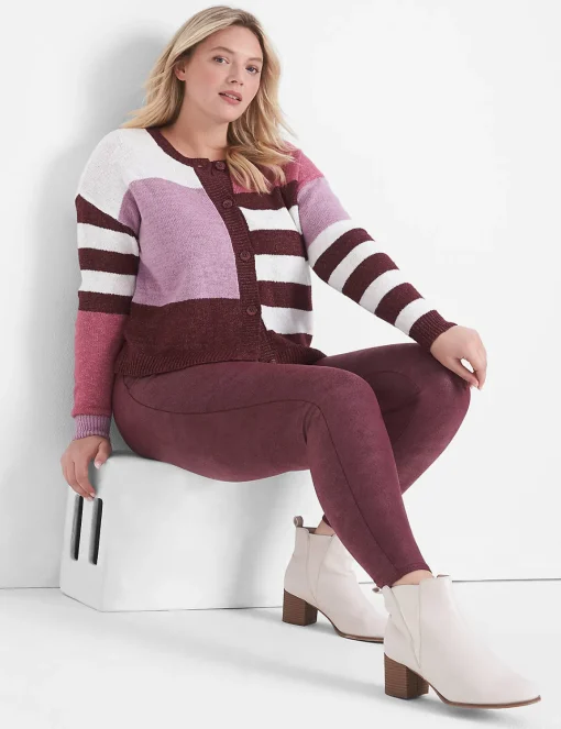 Sweaters^Lane Bryant Classic Long-Sleeve Button-Front Cardigan Maroon Colorblock