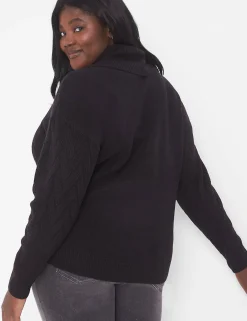 Sweaters^Lane Bryant Classic Long-Sleeve Cowl-Neck Textured Pullover Black