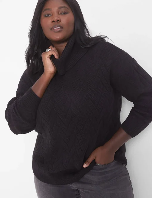 Sweaters^Lane Bryant Classic Long-Sleeve Cowl-Neck Textured Pullover Black