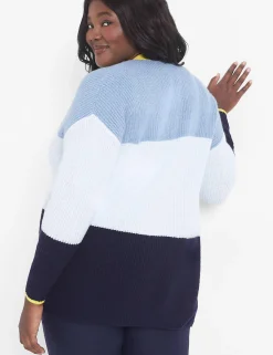 Sweaters^Lane Bryant Classic Open-Front Stripe Cardigan Multi Blue