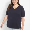 Knit Tops^Lane Bryant Classic Perfect Sleeve V-Neck Tee Night Sky