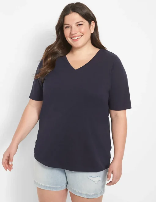 Knit Tops^Lane Bryant Classic Perfect Sleeve V-Neck Tee Night Sky