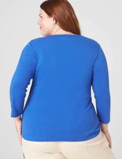 Knit Tops^Lane Bryant Classic 3/4-Sleeve Scoop-Neck Tee Beaucoup Blue