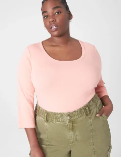 Knit Tops^Lane Bryant Classic 3/4-Sleeve Scoop-Neck Tee Blooming Dahlia