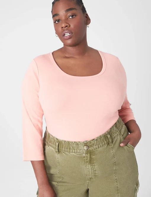 Knit Tops^Lane Bryant Classic 3/4-Sleeve Scoop-Neck Tee Blooming Dahlia