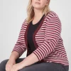 Cardigans^Lane Bryant Classic 3/4-Sleeve V-Neck Button-Front Cardigan - Stripe Red