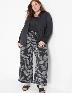 Shirts & Blouses^Lane Bryant Collar Button-Down Satin Shirt Black