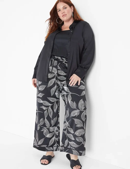 Shirts & Blouses^Lane Bryant Collar Button-Down Satin Shirt Black