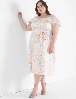 Maxi & Midi^Lane Bryant Convertible Neckline Double Ruffle Dress Miracle Floral