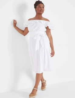 Maxi & Midi^Lane Bryant Convertible Neckline Double Ruffle Dress White