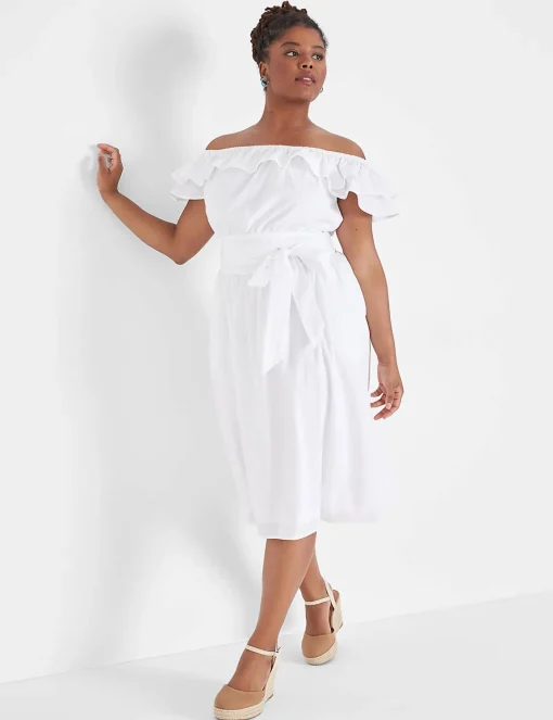 Maxi & Midi^Lane Bryant Convertible Neckline Double Ruffle Dress White