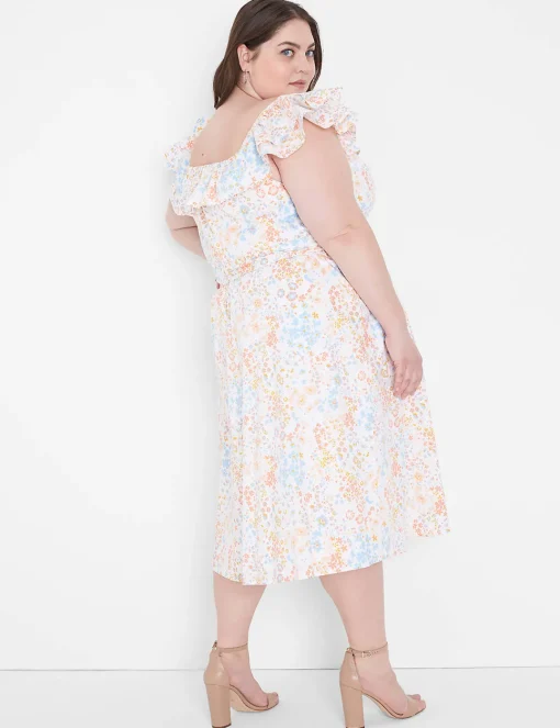Date Night^Lane Bryant Convertible Neckline Double Ruffle Dress Miracle Floral