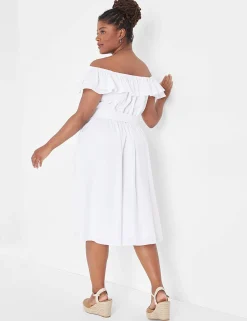 Maxi & Midi^Lane Bryant Convertible Neckline Double Ruffle Dress White
