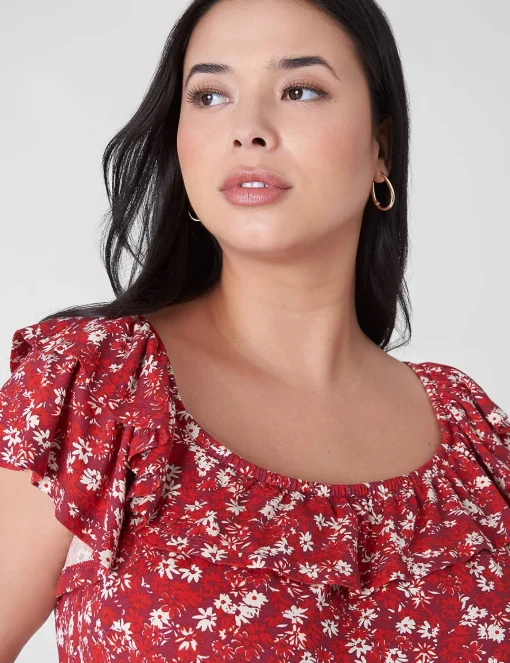 Fit & Flare^Lane Bryant Convertible Neckline Double-Ruffle Dress Red Floral