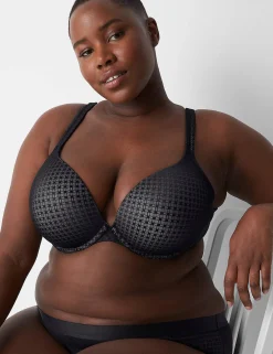 F To K Cups^Lane Bryant Cotton Boost Plunge Bra With Lace Black