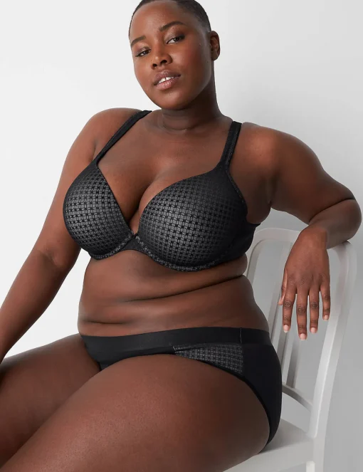 F To K Cups^Lane Bryant Cotton Boost Plunge Bra With Lace Black
