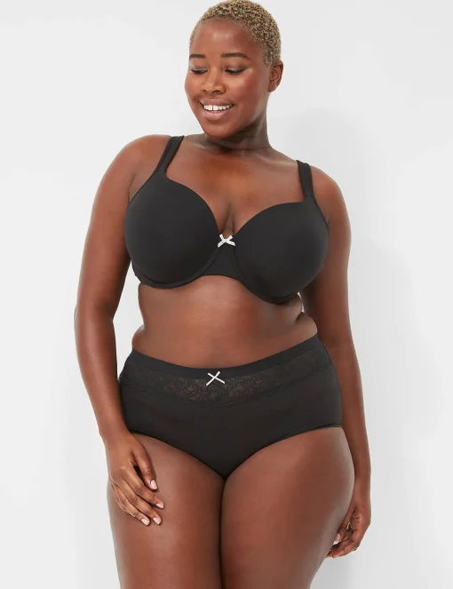 Brief Panties^Lane Bryant Cotton Full Brief Panty With Lace Waist Black