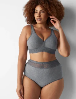 Brief Panties^Lane Bryant Cotton High-Waist Brief Panty With Lace Waist Medium Heather Grey