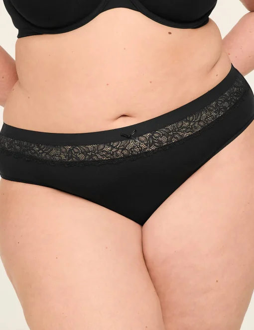 Hipster Panties^Lane Bryant Cotton Hipster Panty With Lace Waist Black