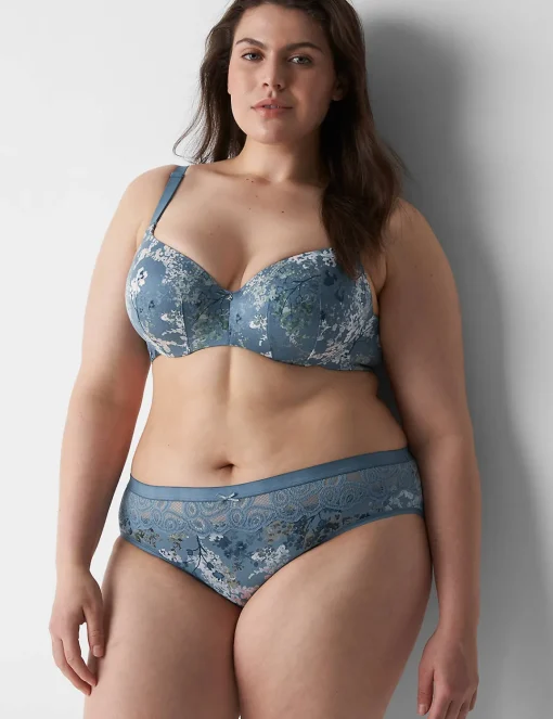 Hipster Panties^Lane Bryant Cotton Hipster Panty With Lace Waist Blue Floral