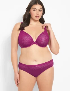 Hipster Panties^Lane Bryant Cotton Hipster Panty With Lace Waist Raspberry Rush