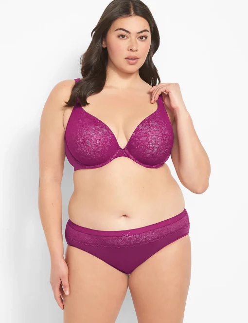 Hipster Panties^Lane Bryant Cotton Hipster Panty With Lace Waist Raspberry Rush