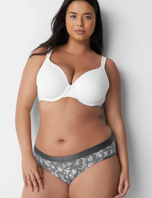 Hipster Panties^Lane Bryant Cotton Hipster Panty With Wide Waistband Garden Floral Grey