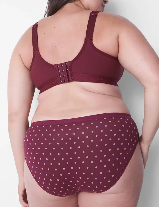 Hipster Panties^Lane Bryant Cotton Hipster Panty With Lace Waist Maroon Dots
