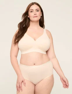 F To K Cups^Lane Bryant Cotton Lightly Lined No-Wire Full Coverage Bra Beige